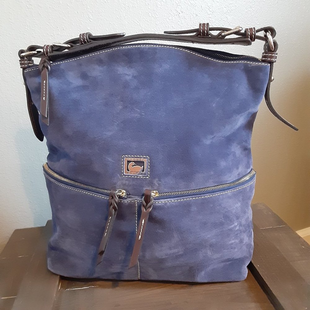 Dooney & Bourke Navy Suede Leather Zippered Satchel